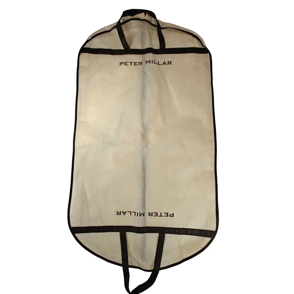 Peter Millar Garment Bag Cream Brown Trim Suit Cover Travel Storage Snaps Zipper